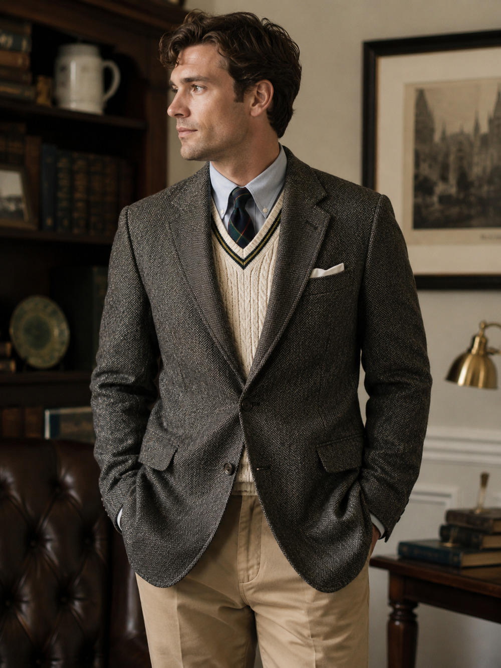 VTG Cricketeer 44R Lambswool Wool Herringbone Tweed Sport Coat Blazer Union Made